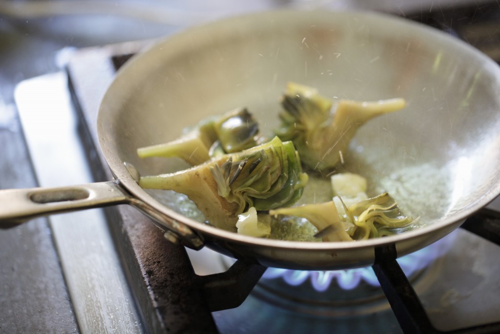 Artichokes in a pan